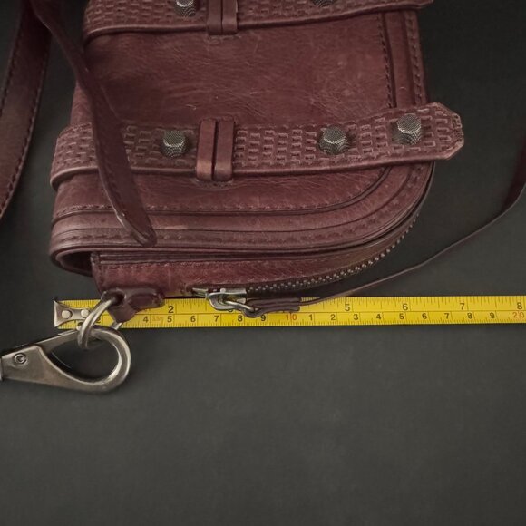 She+Lo Leather Burgundy Crossbody Shoulder Bag Adjustable Strap Flap Studded - Picture 10 of 10